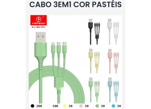 CABO DE CARREGAMENTO RÁPIDO 3 EM 1 CORES PASTEIS